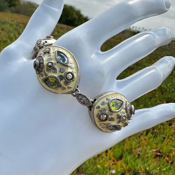 Chi by Carlos Falchi Sterling Silver Enamel & Natural Stone Statement Bracelet - Picture 2 of 10